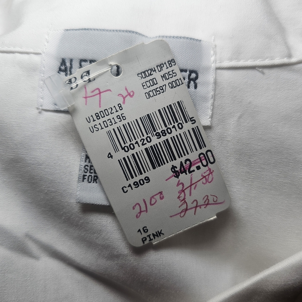 Alfred Dunner 90s Vintage NWT White Button Down Shirt Pink Gingham Floral Pocket - Picture 10 of 10